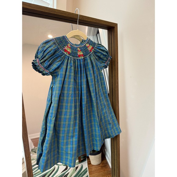 Mom & Me Smocked Plaid Dress 18 Months Elf Embroidered Christmas Holiday - Picture 1 of 6